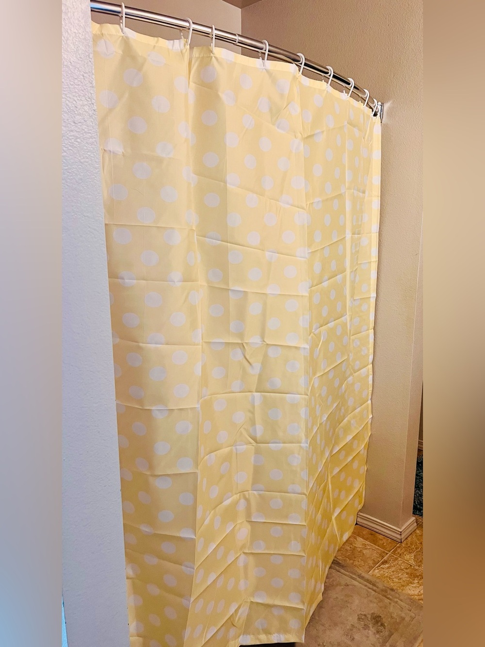 Yellow Polka Dot Shower Curtain with Hooks -New